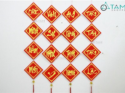 Dây treo Tết vuông nhung phủ kim tuyến D120cm T-DTRT-41